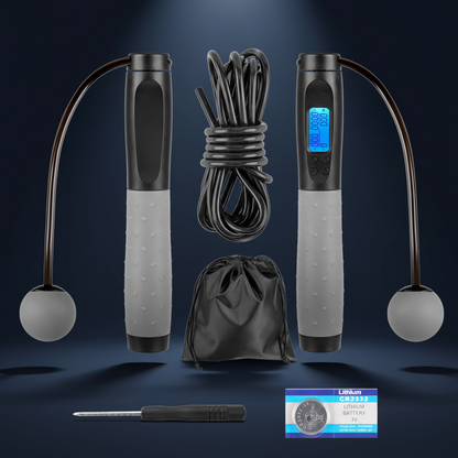 Smart Electronic Jump Rope – Black Grey LCD Screen | CoreKindFitness