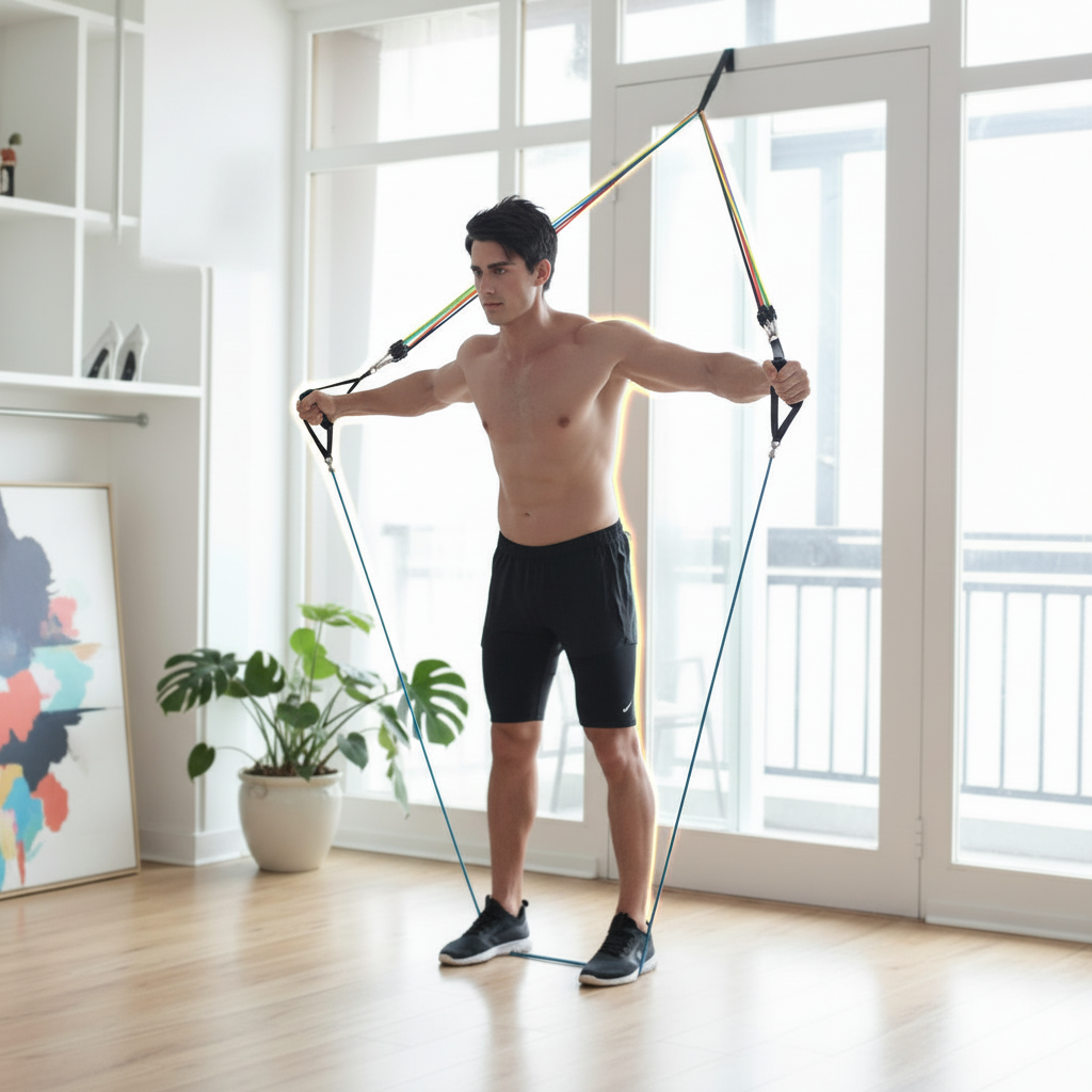 12-Piece Resistance Band Set – Lifestyle Shot Home Gym | CoreKindFitness